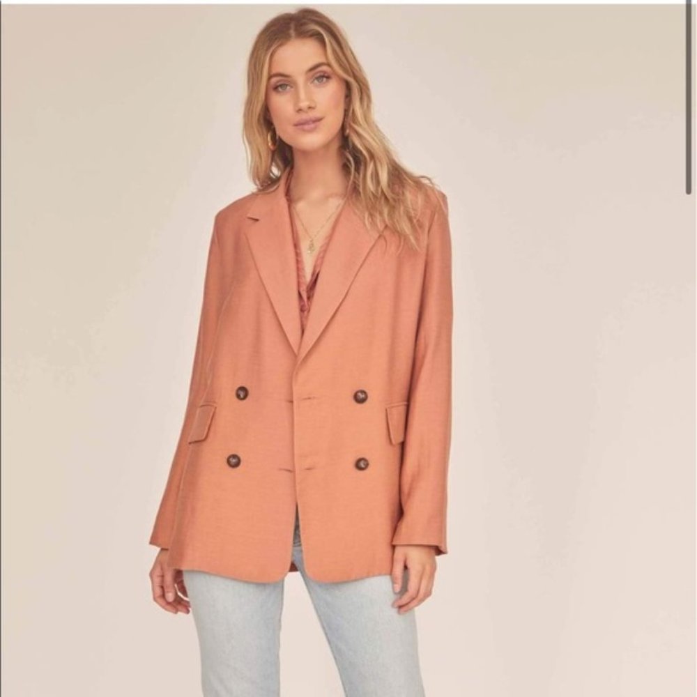 ASTR Linen Boyfriend Oversize Double Breast Blazer Clay Orange size Medium